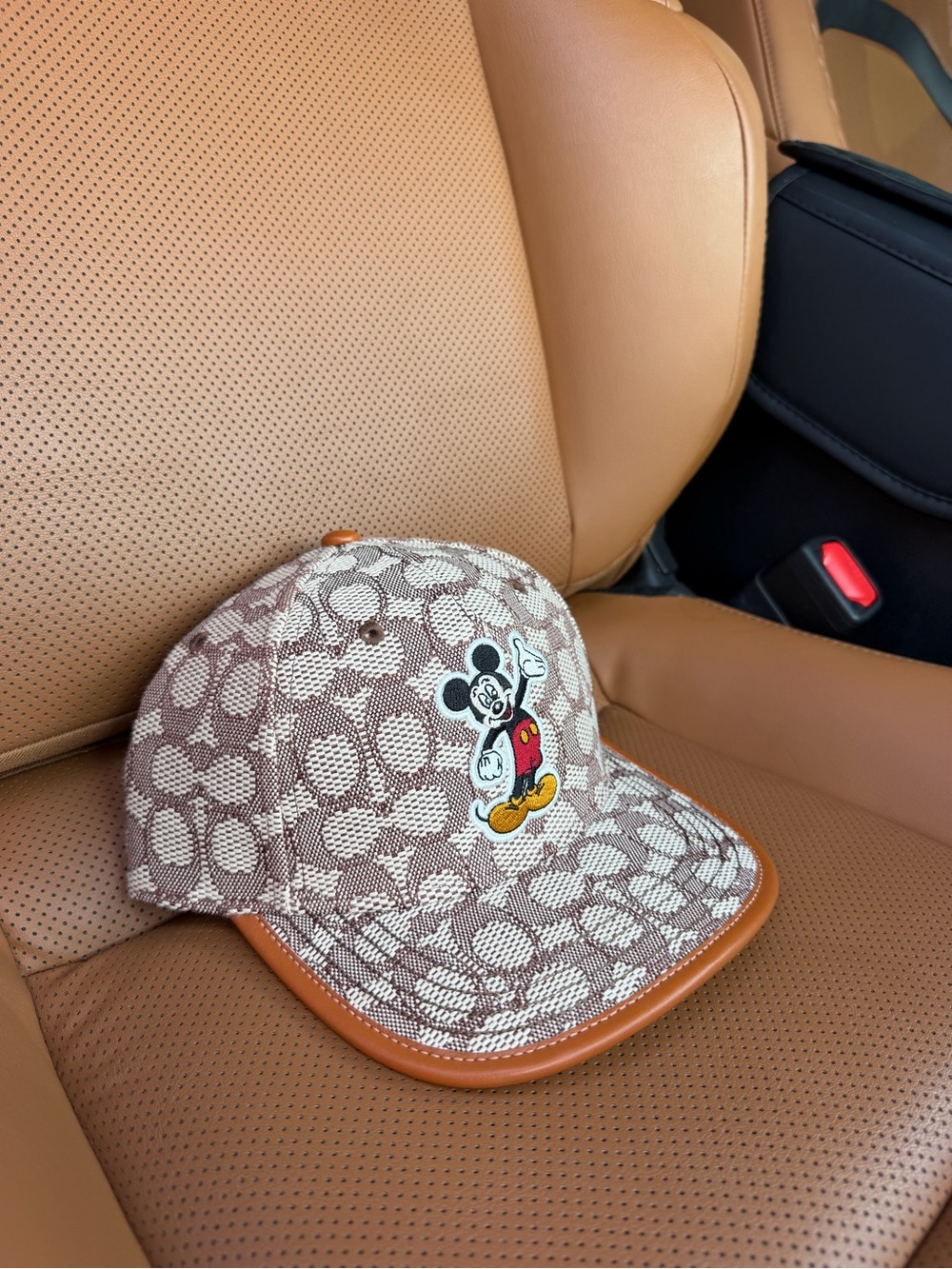 Coach x Disney Mickey Mouse Signature Jacquard Baseball Cap Hat Brown NWT